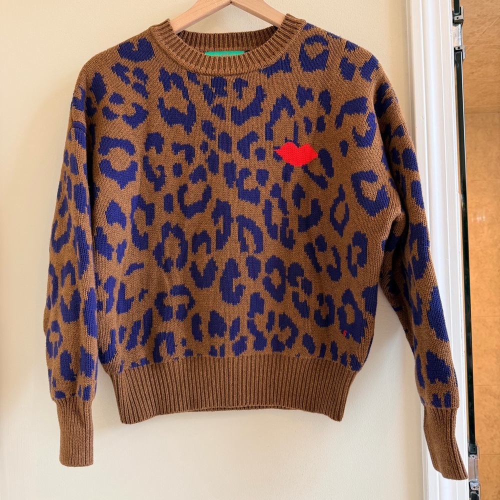 Clare v drop shoulder Sweater cognac with navy Pablo cat original $335